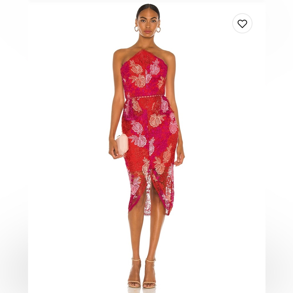 Elliatt Floral Lace Midi Dress in Red and Pink (Sold out online)